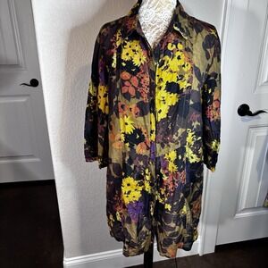 Coldwater Creek Tunic Top Women's XL Button Front Floral Cotton Silk Blend